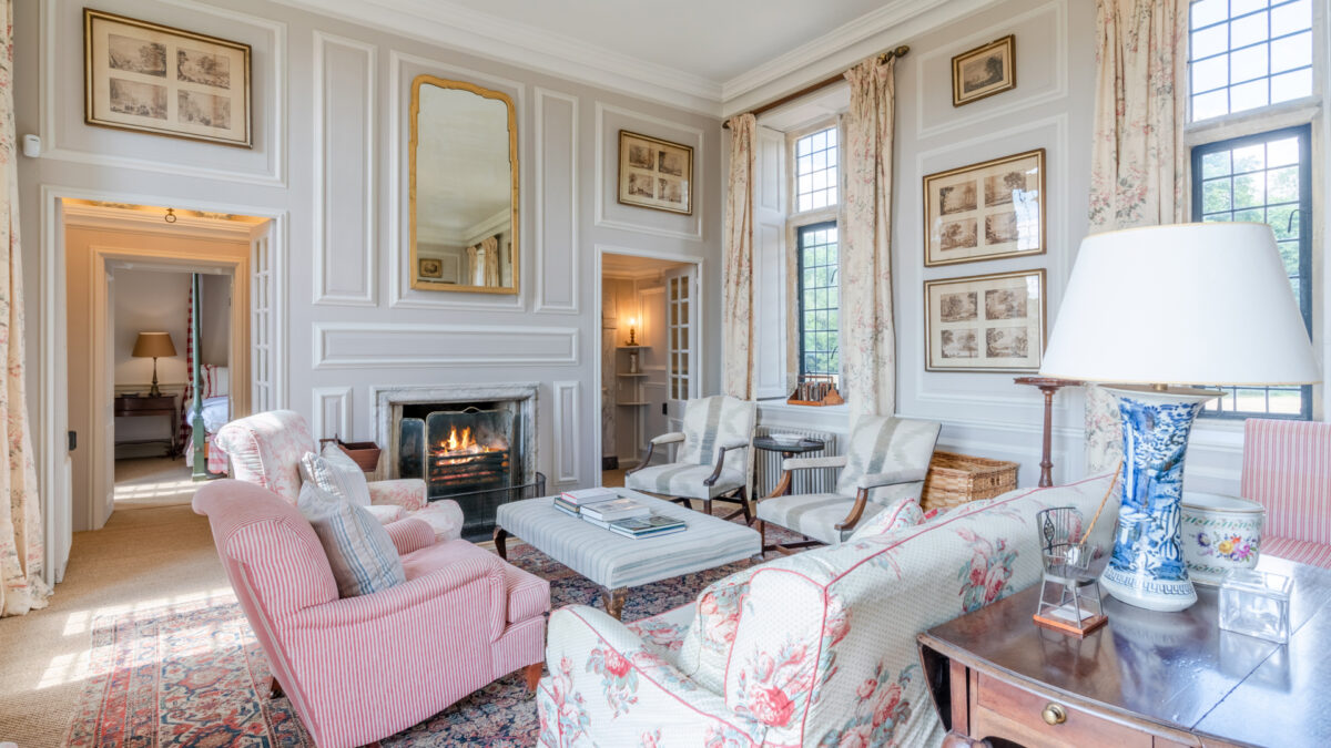 The drawing room at Swangrove House on the Badminton Estate in the Cotswolds