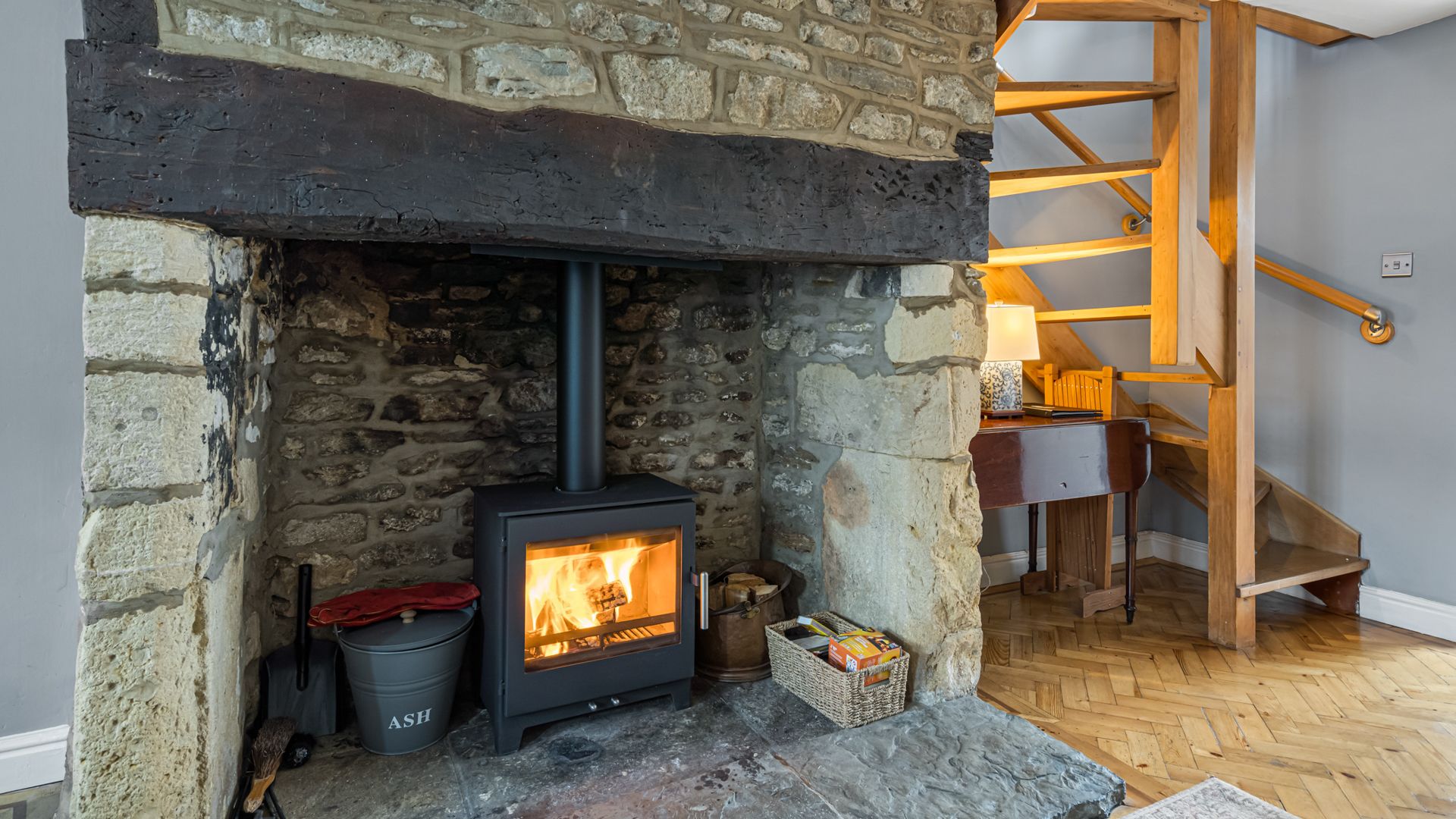 The wood-burner creates a welcoming atmosphere